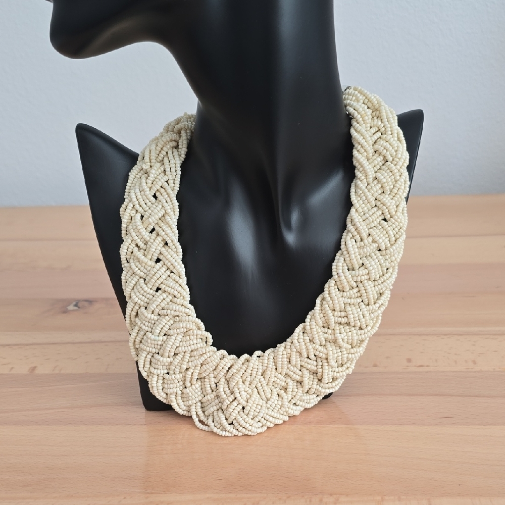 Elegant Seed Bead Braided Cream Necklace